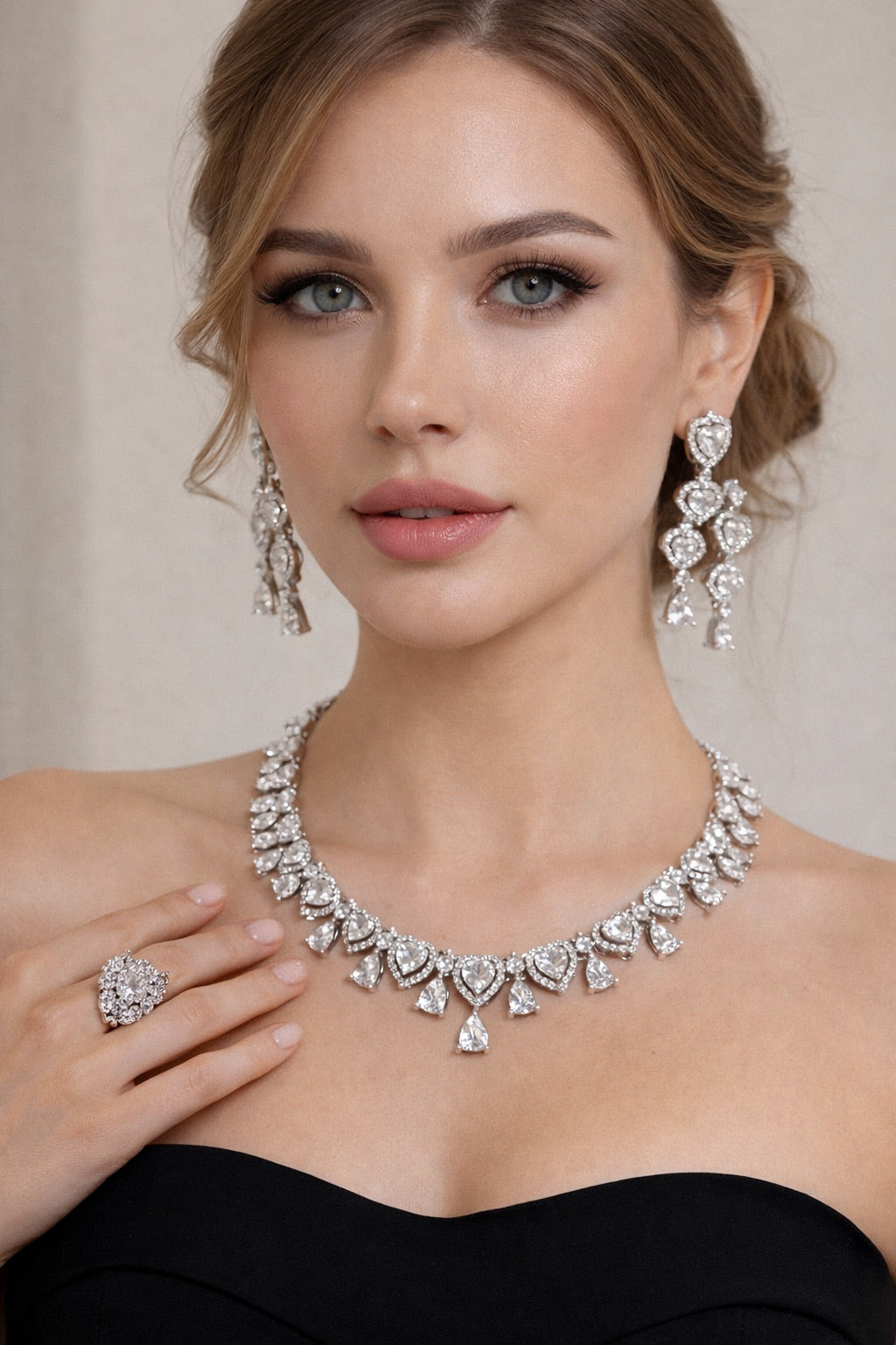 Luxury Zircon Heart Set – Necklace + Earrings + Ring